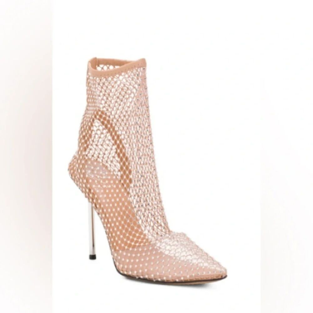 Vince Camuto Kiskia Booties Fishnet Rhinestone Heels Size 7.5 Party Clubbing Y2K